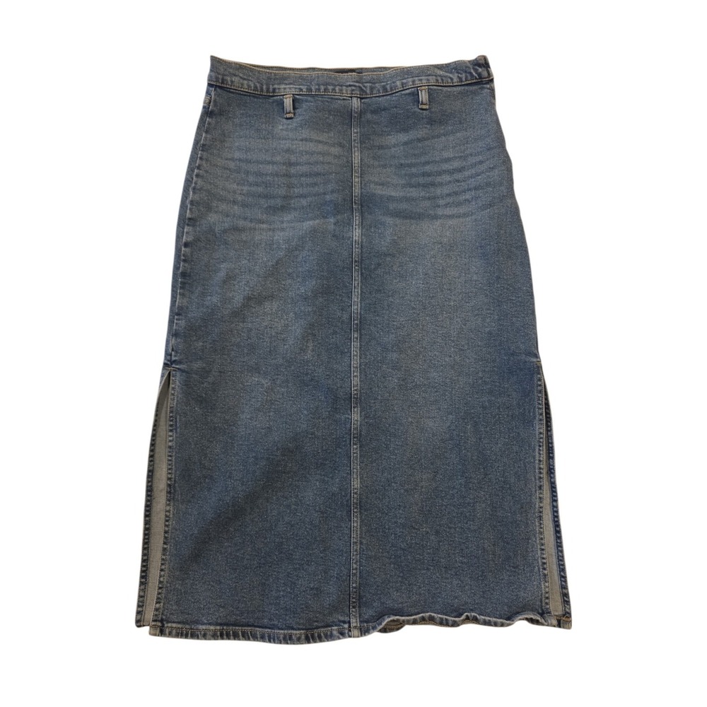 Calvin Klein Y2K Denim Midi Skirt Womens 10 Blue Stretch Straight Side Zip Slit